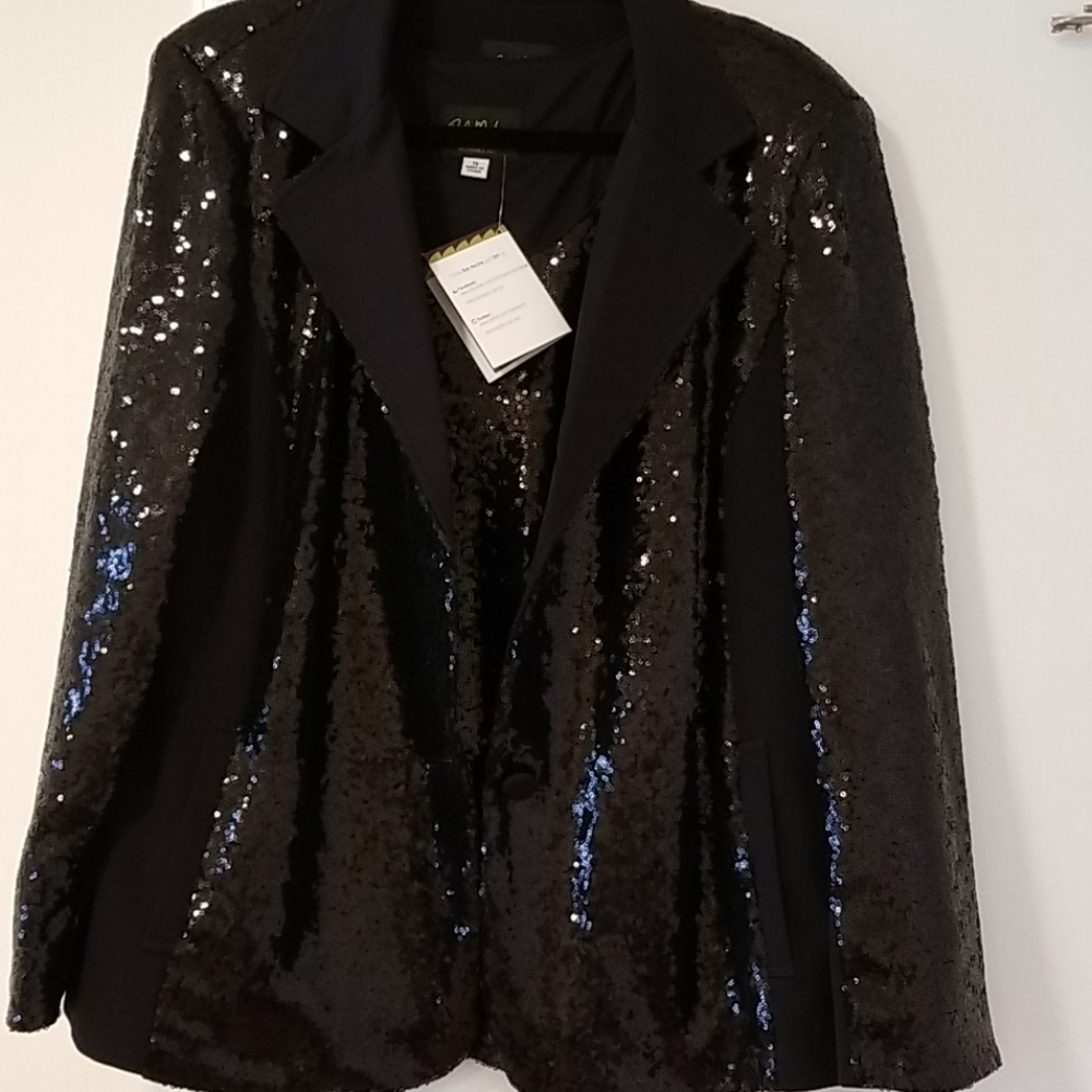 Bob Mackie black sequined jacket and tank